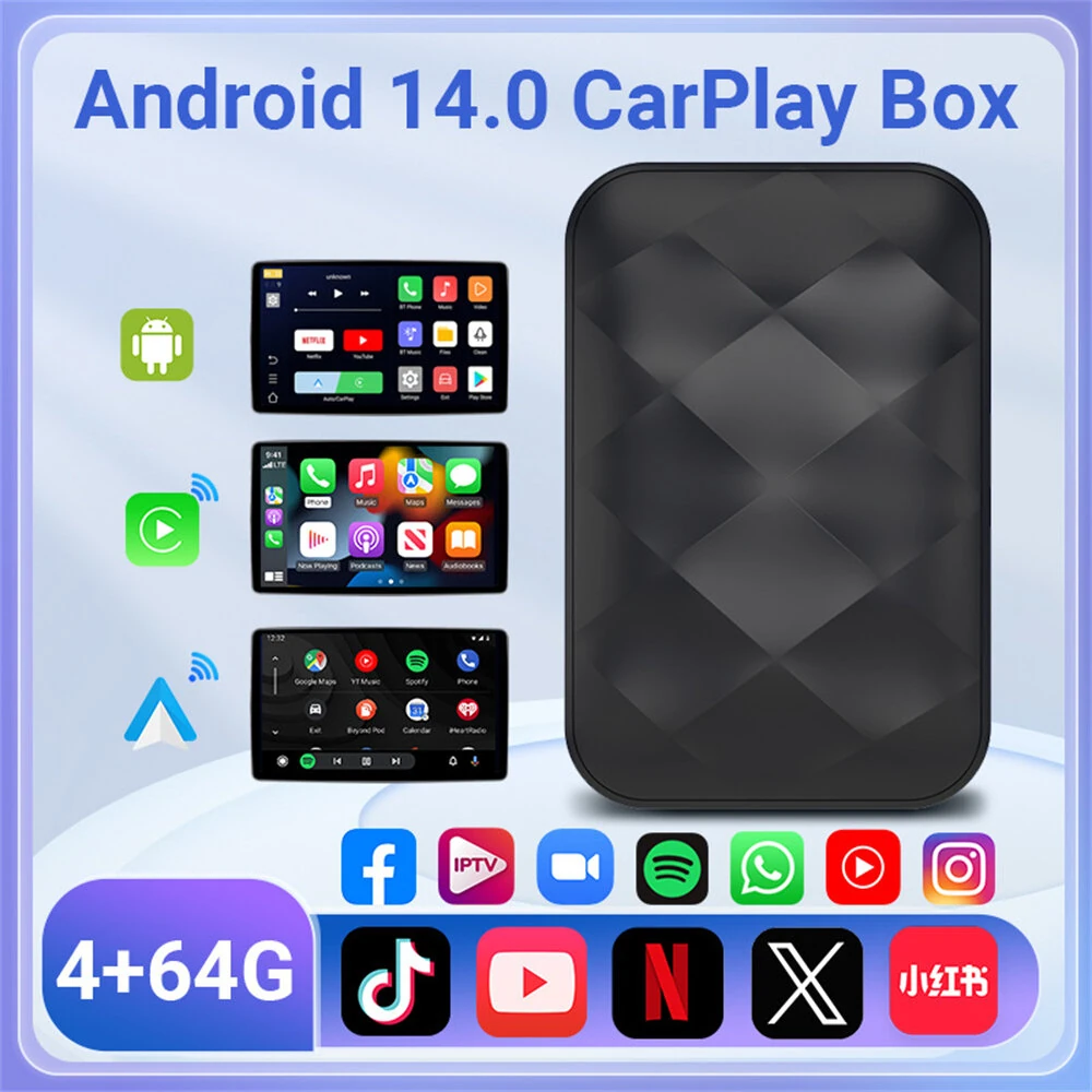 3-IN-1 Wireless Android14 Carplay Android Auto Adapter Upgrade Plug&Play For Youtube Netflix Dongle Wireless Car AI TV BOX — view 2