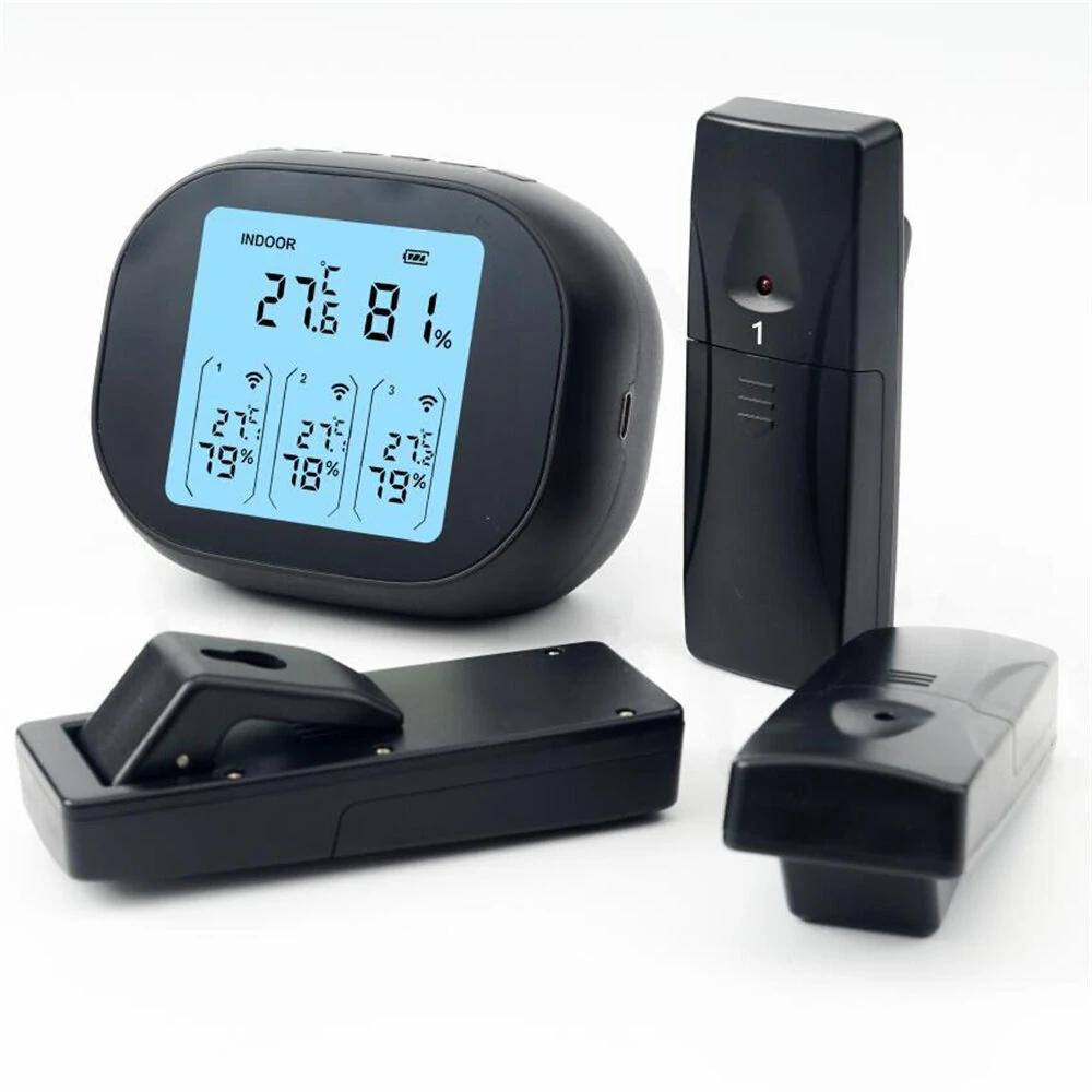 3-in-1 Wireless Hygrometer with Dual Sensors Indoor Outdoor Temperature Humidity Gauge 433Mhz 100m Range USB Charging 2000mAh Battery Max Min Memory Adjustable Brightness — image 1