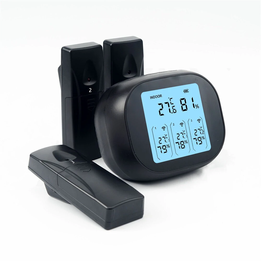 3-in-1 Wireless Hygrometer with Dual Sensors Indoor Outdoor Temperature Humidity Gauge 433Mhz 100m Range USB Charging 2000mAh Battery Max Min Memory Adjustable Brightness — view 2