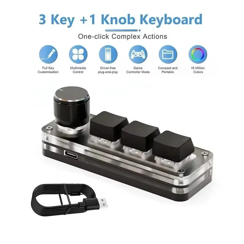 3 Key RGB Mechanical Keyboard Type-C Customizable Programmable Shortcut Macropad Rotary Encoder Gaming Keypad Computer Laptop Tablet Mobile Compatible — view 2