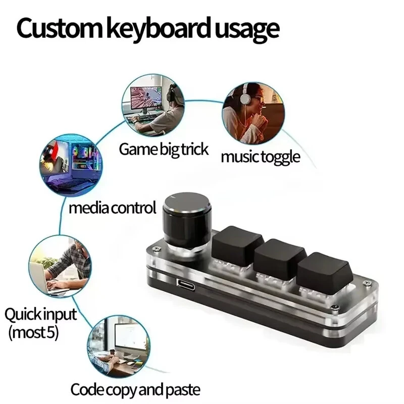 3 Key RGB Mechanical Keyboard Type-C Customizable Programmable Shortcut Macropad Rotary Encoder Gaming Keypad Computer Laptop Tablet Mobile Compatible — view 3