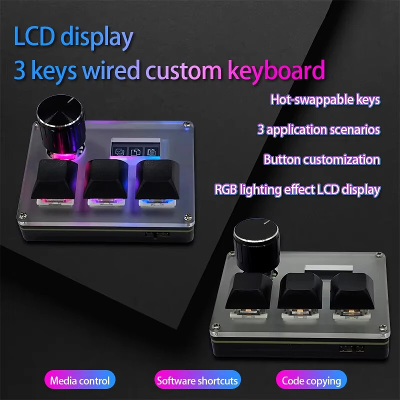 3 Key USB Wired Keyboard Programmable LCD Screen RGB Lighting Rotary Encoder for Designers Gamers Creators — view 6