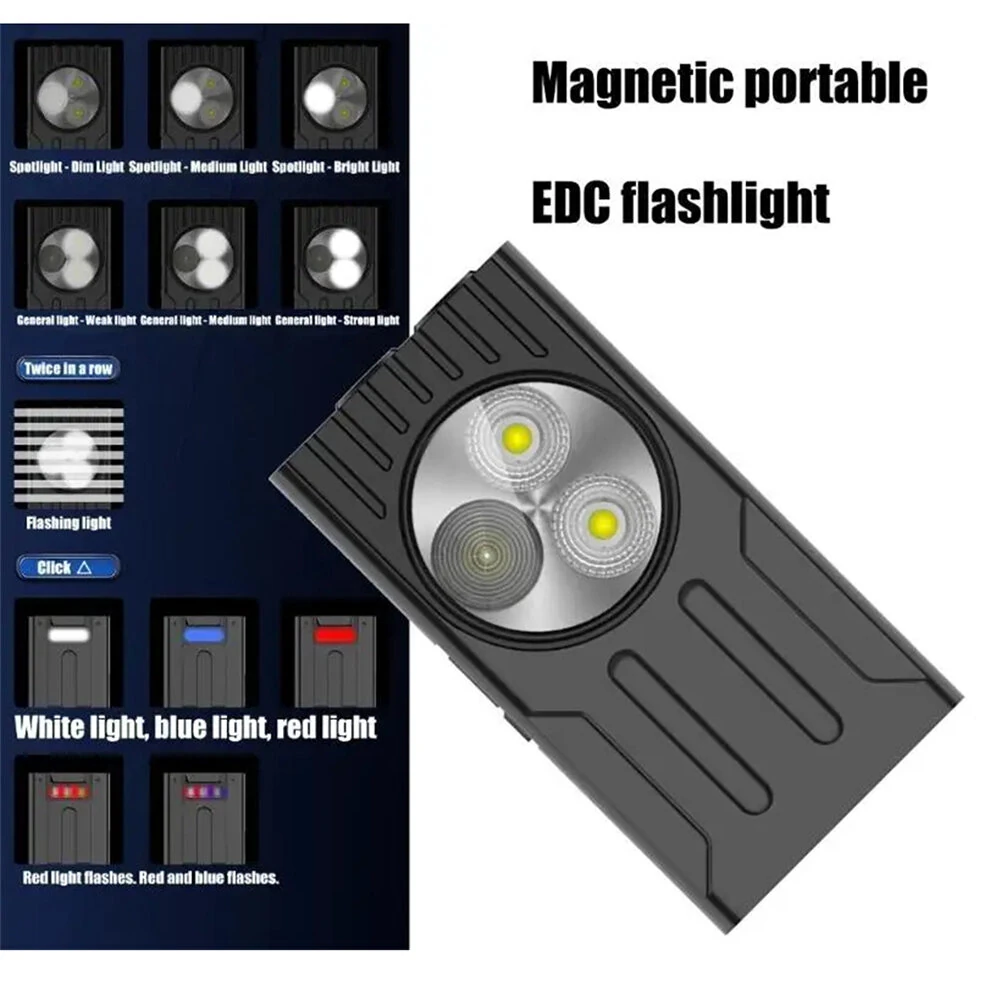 3*LED Powerful EDC Flashlight Portable Mini Clip-on Light USB Rechargeable Pocket-Sized With Clip Design Magnetic Multiple Lighting Modes For Outdoor Hiking — view 4