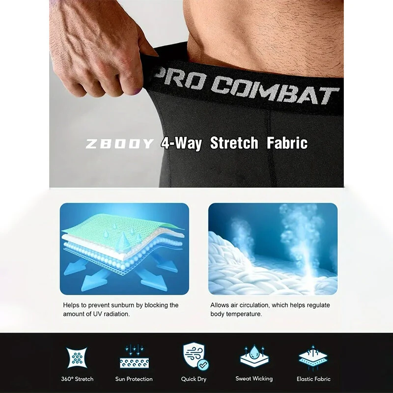 3 Pack Running Shorts Gym Workout Athletic Training Compression Underwear Cool Quick Dry Men's Underwear Long Leg Boxer Shorts — view 4