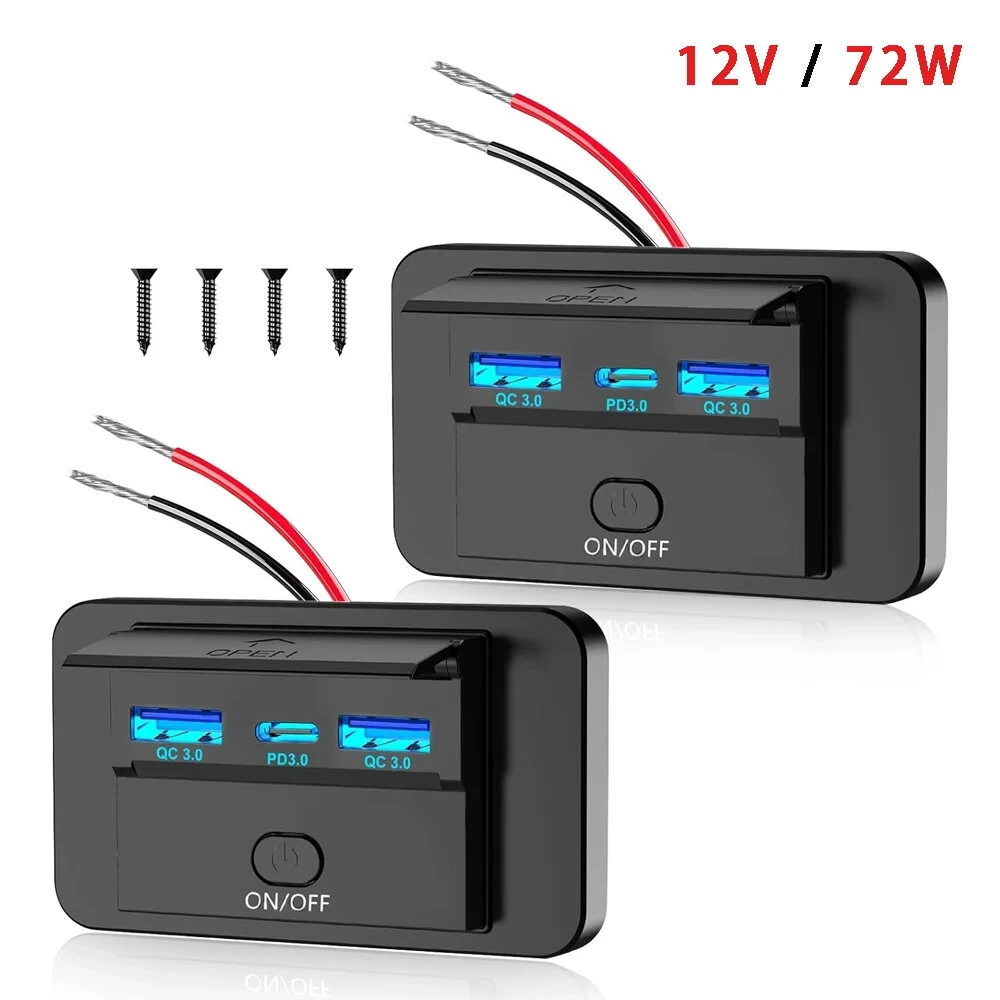 3 Port Car Charger Socket Multiple Device Charging 12V RV USB Outlet 72W Dual USB C 36W and Dual QC 3.0 18W Port for Car Bus RV Truck — view 10