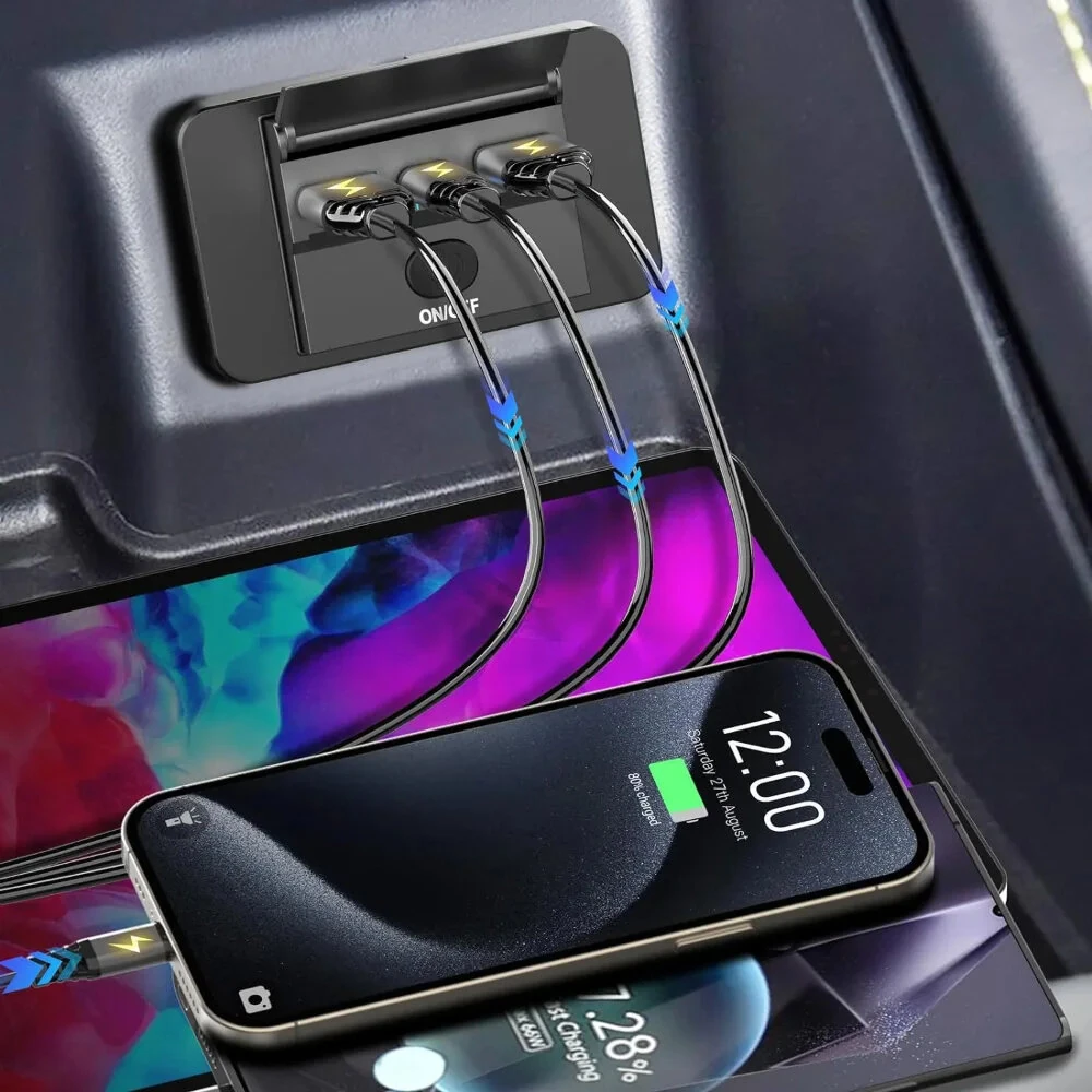 3 Port Car Charger Socket Multiple Device Charging 12V RV USB Outlet 72W Dual USB C 36W and Dual QC 3.0 18W Port for Car Bus RV Truck — view 2