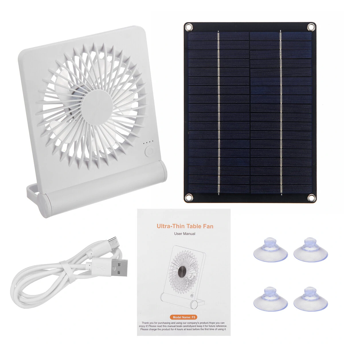 3 Speeds 5V 6W Portable Rechargeable Fan Battery Operated Fan Solar Panel Powered For Household Camping Travel Outdoor — view 8