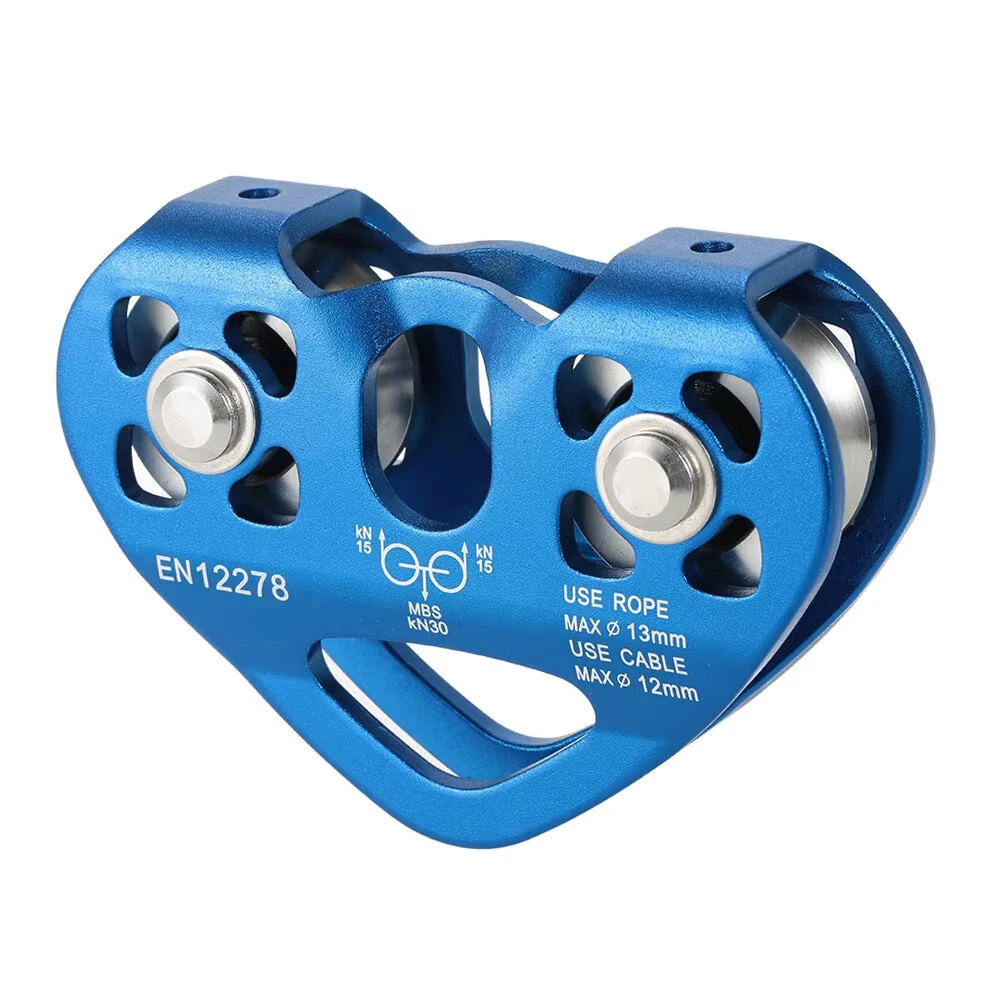 30 kN Zipline Trolley Dual Pulley for 13mm Rope 12mm Cable Aluminum Alloy Climbing Caving Rescue Aloft Work — image 1