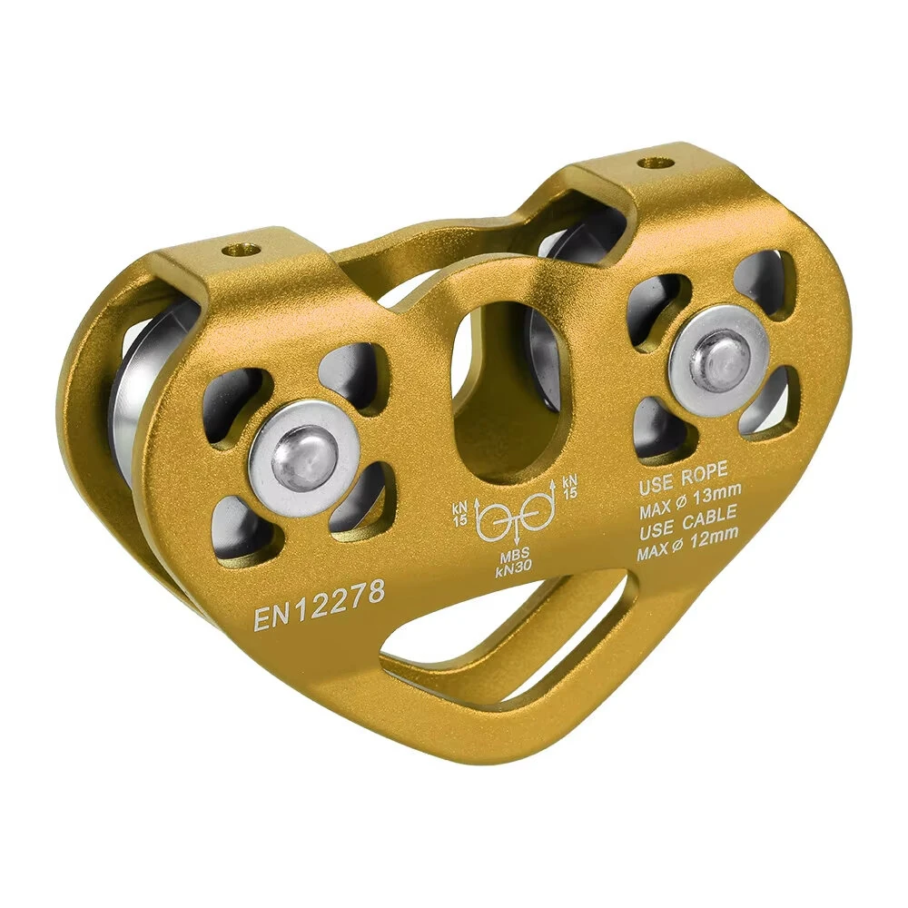 30 kN Zipline Trolley Dual Pulley for 13mm Rope 12mm Cable Aluminum Alloy Climbing Caving Rescue Aloft Work — view 2