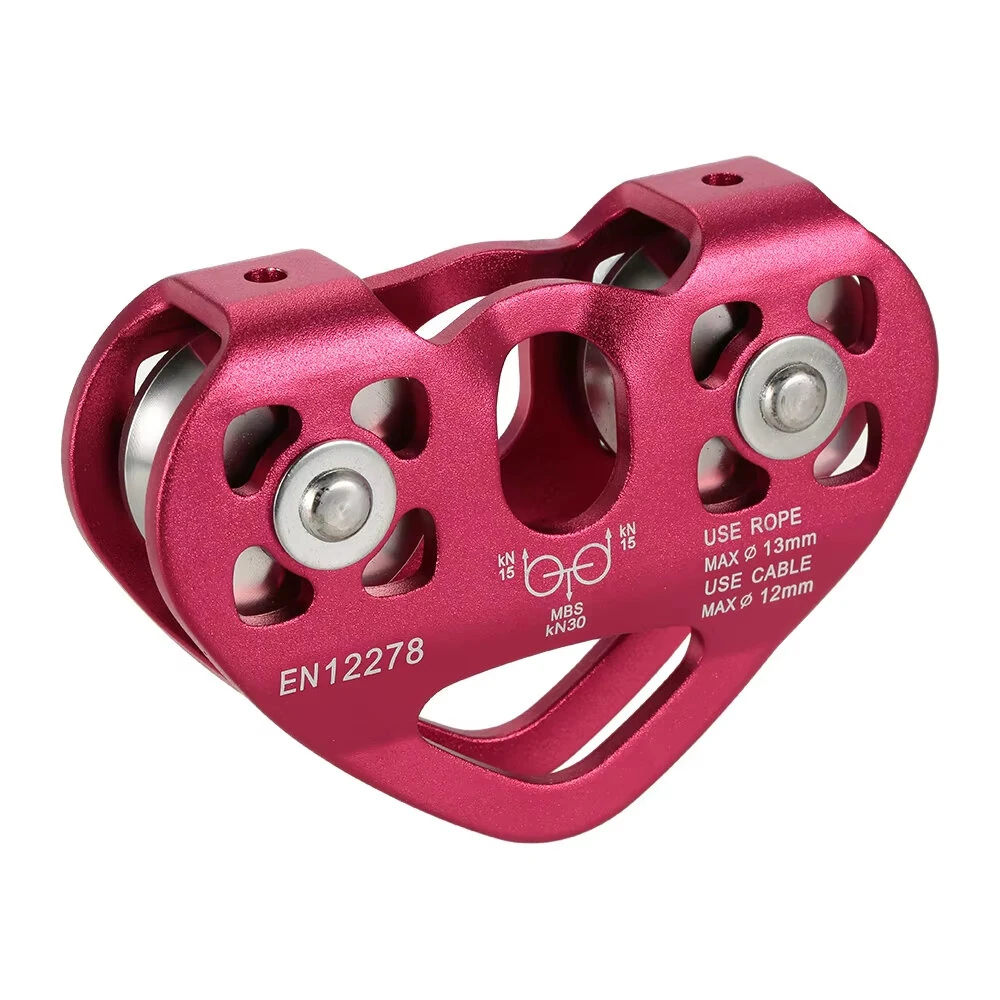 30 kN Zipline Trolley Dual Pulley for 13mm Rope 12mm Cable Aluminum Alloy Climbing Caving Rescue Aloft Work — view 3