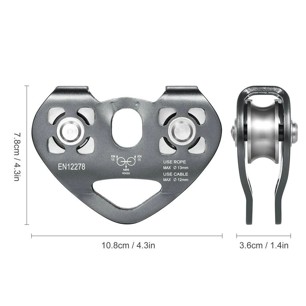 30 kN Zipline Trolley Dual Pulley for 13mm Rope 12mm Cable Aluminum Alloy Climbing Caving Rescue Aloft Work — view 5