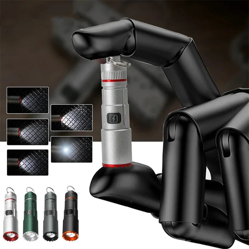 300LM Powerful EDC LED Keychain Flashlight With Battery Rechargeable Mini Torch Portable Work Light with Magnet Back Clip, Alloy Chain — Pricio