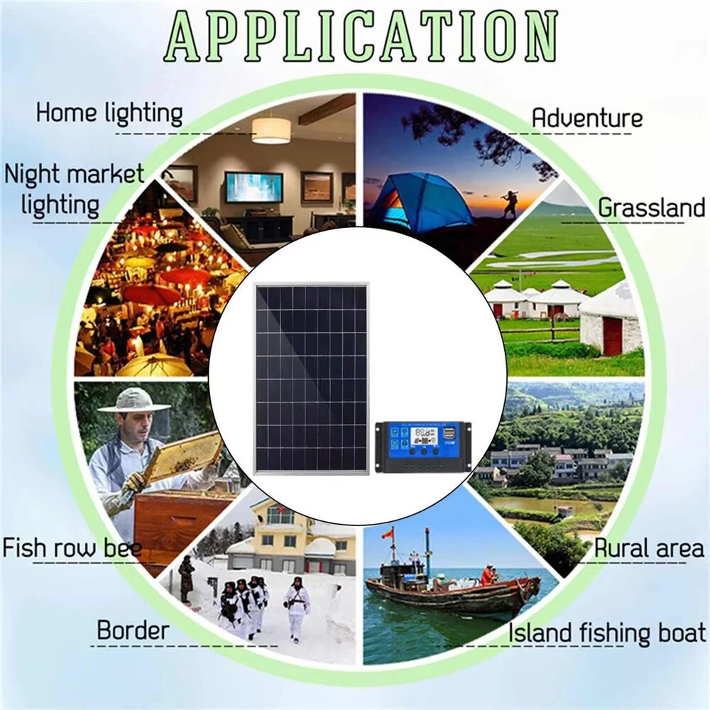 300W 12V Solar Panel Kit Polycrystalline USB Power Portable Outdoor Rechargeable Solar Generator IP65 — view 8