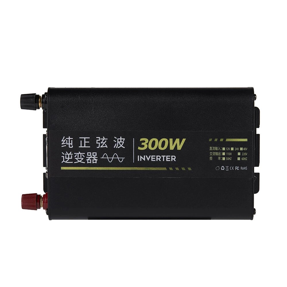 300W Pure Sine Wave Power Inverter 12V 24V to 220V AC Aluminum Alloy Case with Cooling Fan Remote Control High Efficiency 90% for Car RV Solar Overload Short Circuit Protection — view 2