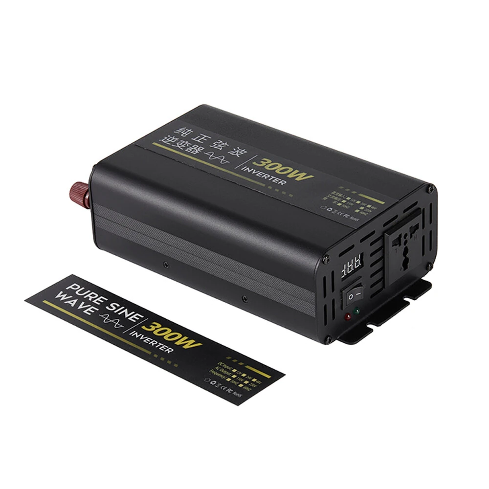 300W Pure Sine Wave Power Inverter 12V 24V to 220V AC Aluminum Alloy Case with Cooling Fan Remote Control High Efficiency 90% for Car RV Solar Overload Short Circuit Protection — view 3