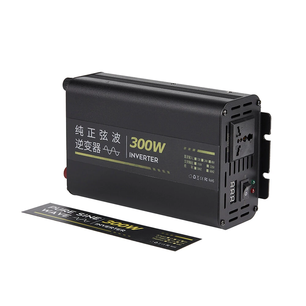 300W Pure Sine Wave Power Inverter 12V 24V to 220V AC Aluminum Alloy Case with Cooling Fan Remote Control High Efficiency 90% for Car RV Solar Overload Short Circuit Protection — view 6