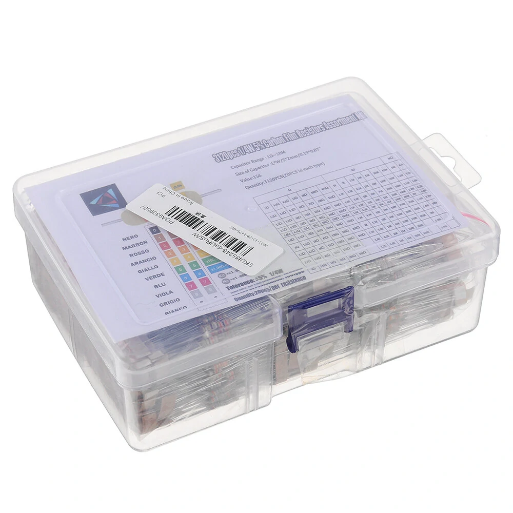 3120pcs 156 Values 1 -10M Ohm 1/4W 5% Carbon Film Resistors Assortment Kit Electronic Components — view 6