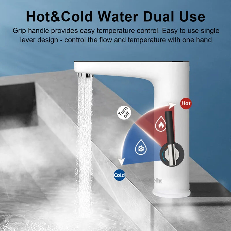 3200W Instant Electric Water Heater Faucet IPX4 Waterproof Lever-Adjustable Temperature Control EU Plug for Kitchen Bathroom Rapid Heating — view 3