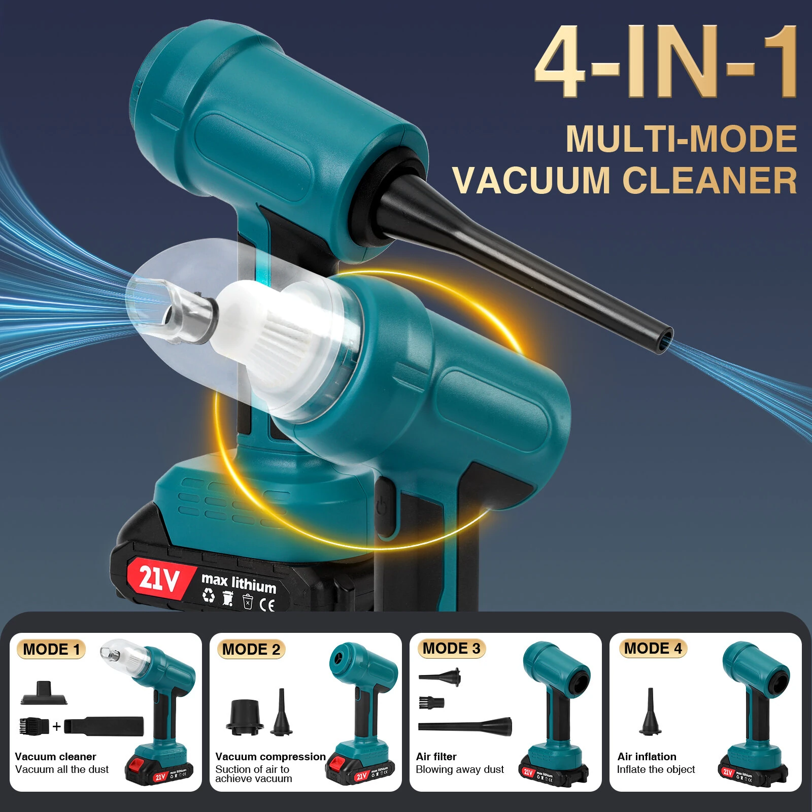 33000RPM Cordless Brushed Motor Vacuum Cleaner 250W High Suction Power Lightweight Design 21V Rechargeable Dry Cleaning Compact Dust Remover Portable Handheld Vacuum — view 2