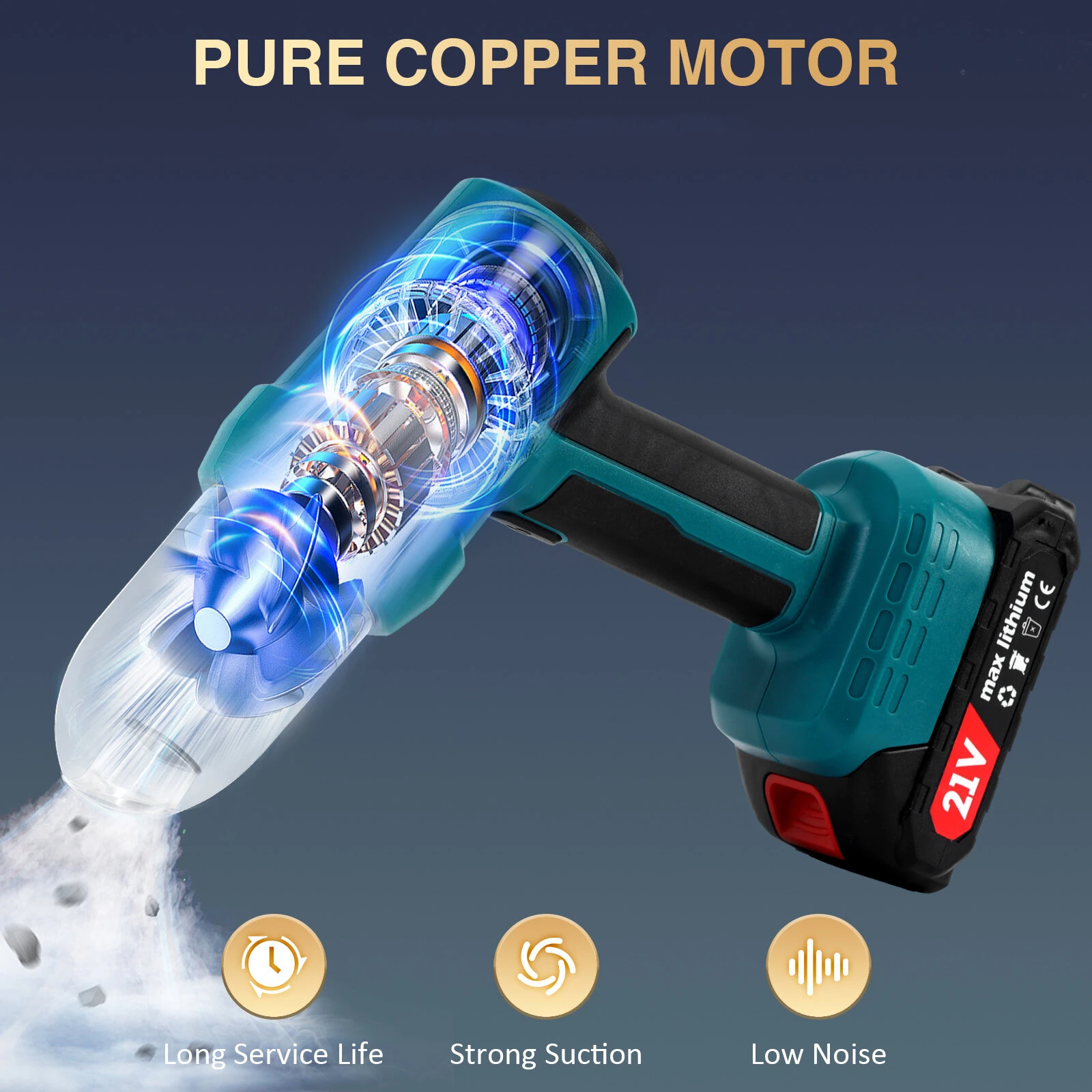 33000RPM Cordless Brushed Motor Vacuum Cleaner 250W High Suction Power Lightweight Design 21V Rechargeable Dry Cleaning Compact Dust Remover Portable Handheld Vacuum — view 3