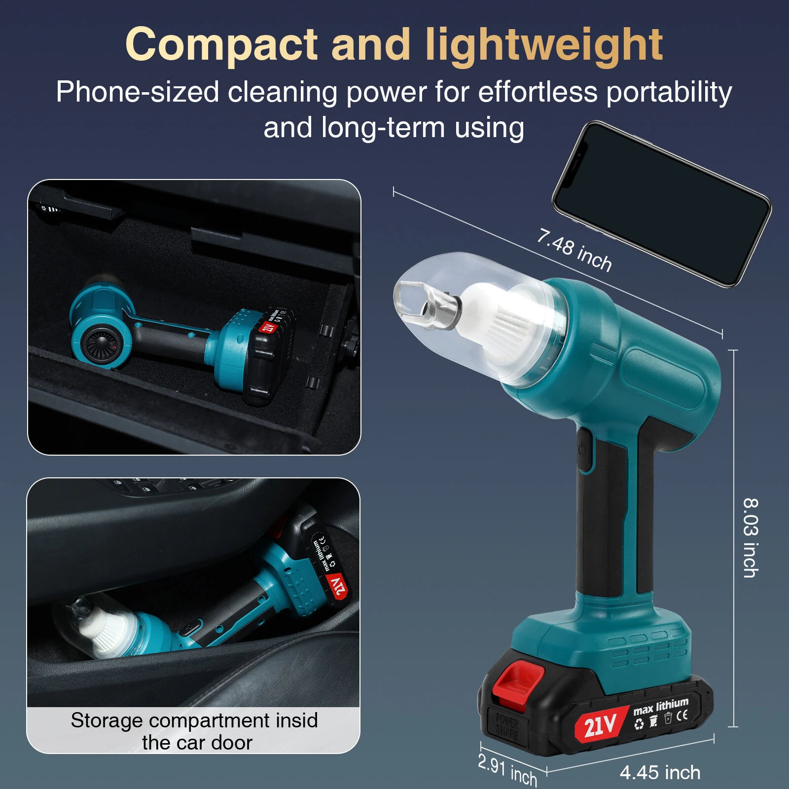 33000RPM Cordless Brushed Motor Vacuum Cleaner 250W High Suction Power Lightweight Design 21V Rechargeable Dry Cleaning Compact Dust Remover Portable Handheld Vacuum — view 5