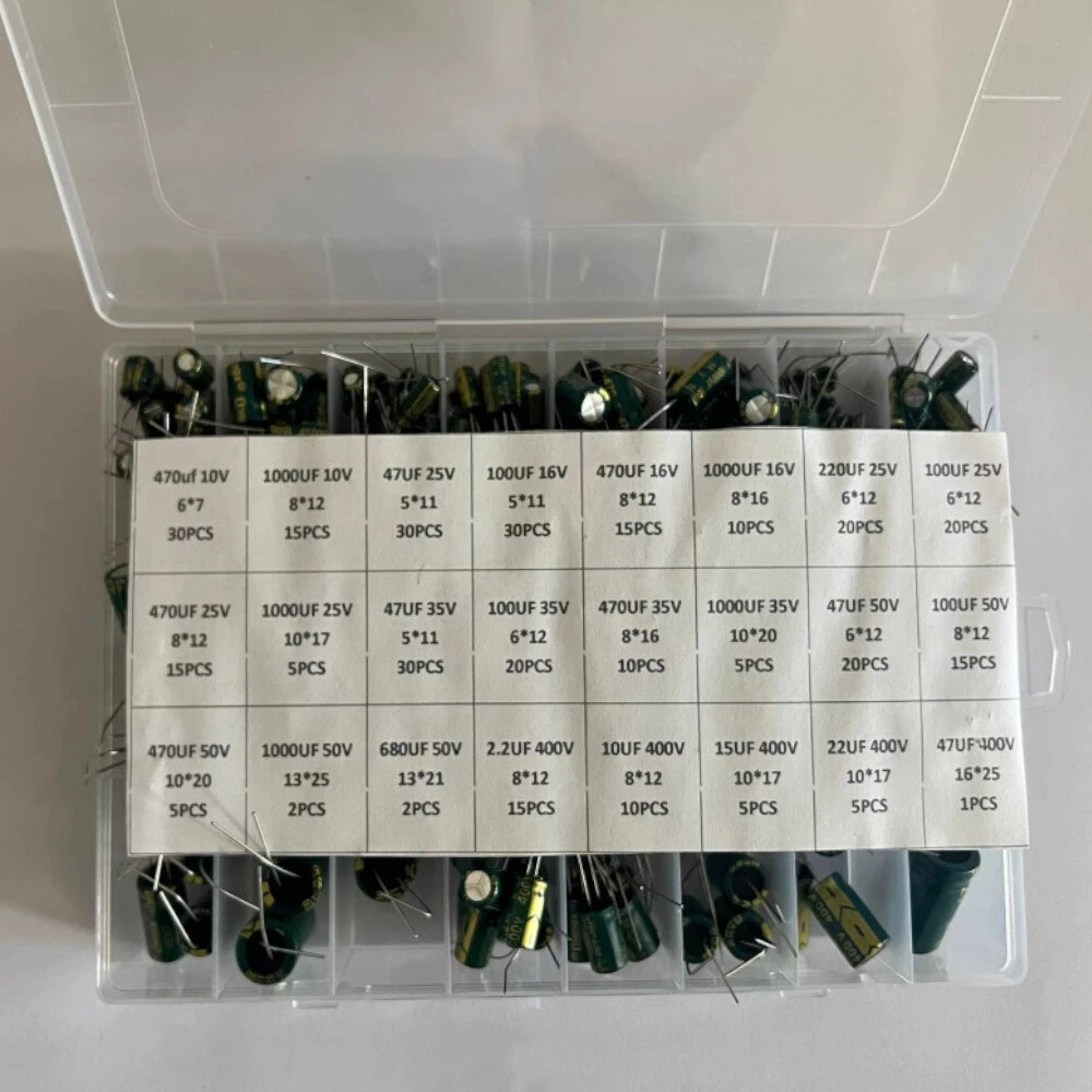 335Pcs Aluminum Electrolytic Capacitor Kit 24Values 10V-400V Capacitors Assortment Kit 2.2UF 22UF 10UF 47UF 100UF 470UF 1000UF — view 2