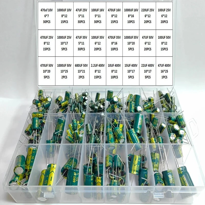 335Pcs Aluminum Electrolytic Capacitor Kit 24Values 10V-400V Capacitors Assortment Kit 2.2UF 22UF 10UF 47UF 100UF 470UF 1000UF — view 5