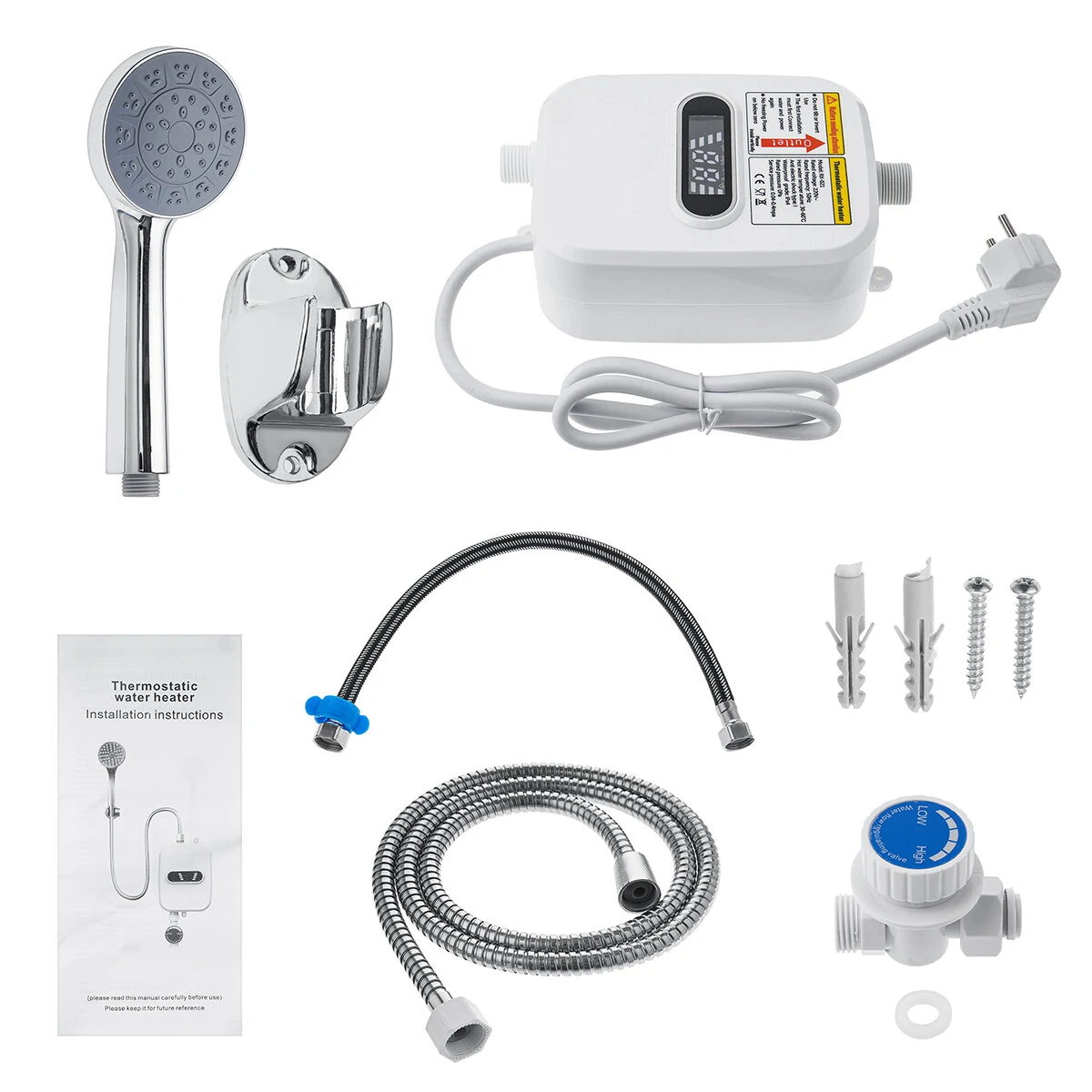 3500W 220V Mini Water Heater Hot Electric Tankless Household Bathroom Faucet with Shower Head LCD Temperature Display — view 10