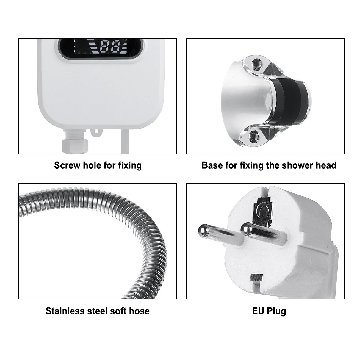 3500W 220V Mini Water Heater Hot Electric Tankless Household Bathroom Faucet with Shower Head LCD Temperature Display — view 3