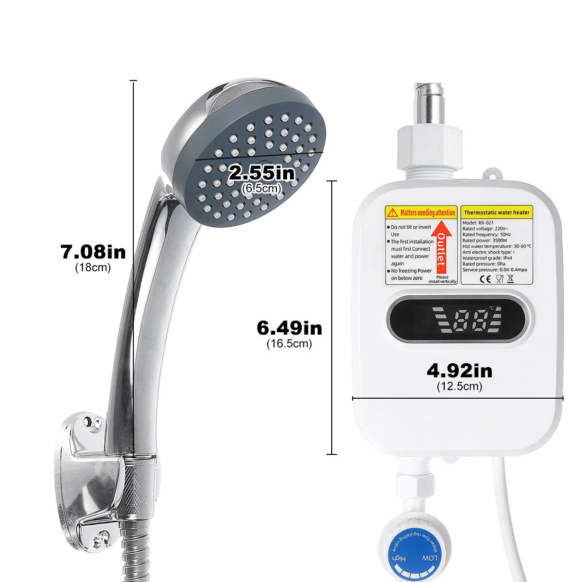 3500W 220V Mini Water Heater Hot Electric Tankless Household Bathroom Faucet with Shower Head LCD Temperature Display — view 4