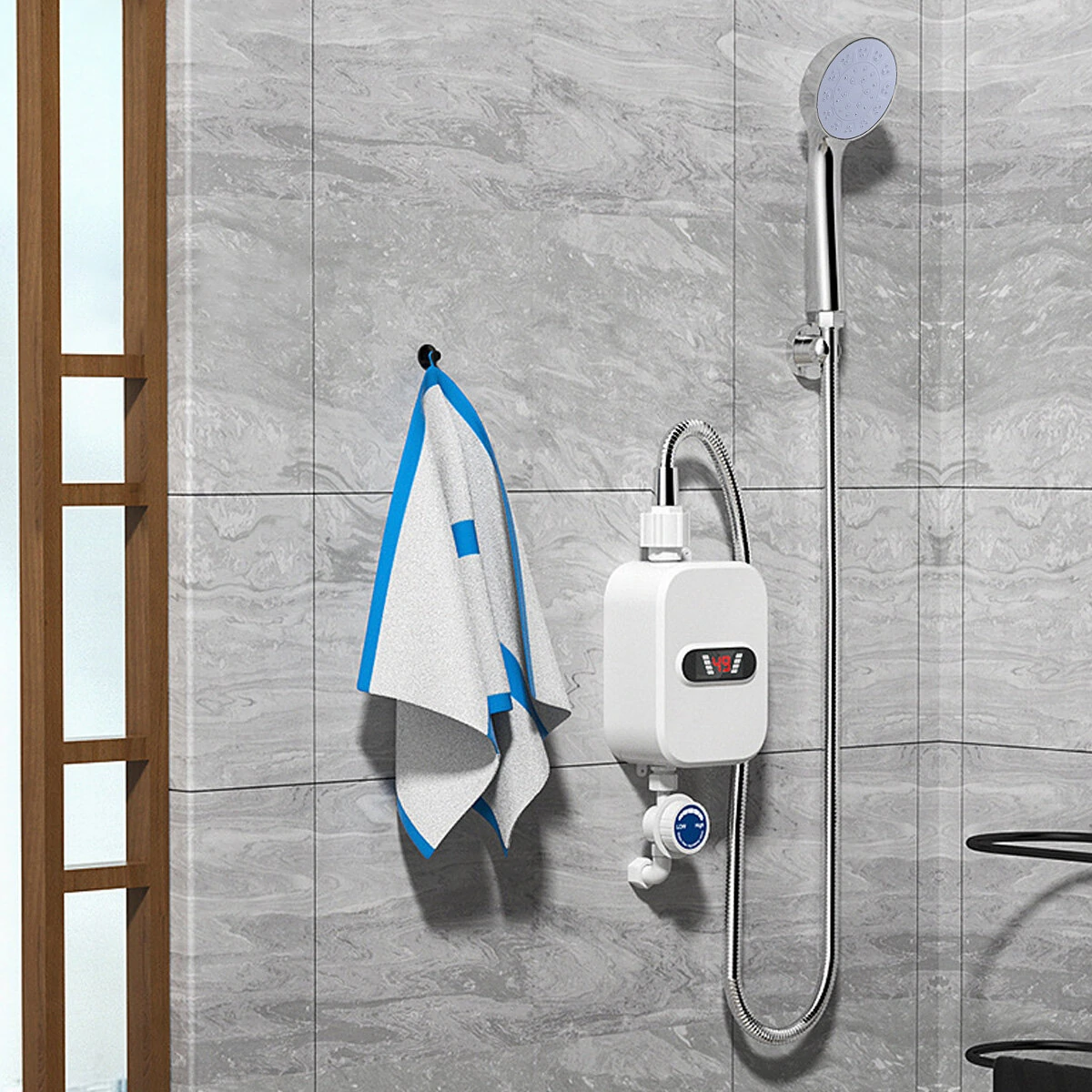3500W 220V Mini Water Heater Hot Electric Tankless Household Bathroom Faucet with Shower Head LCD Temperature Display — view 5