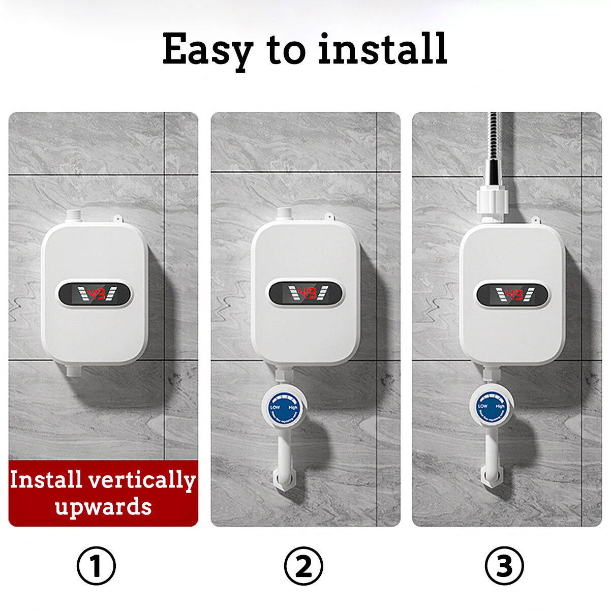 3500W 220V Mini Water Heater Hot Electric Tankless Household Bathroom Faucet with Shower Head LCD Temperature Display — view 8