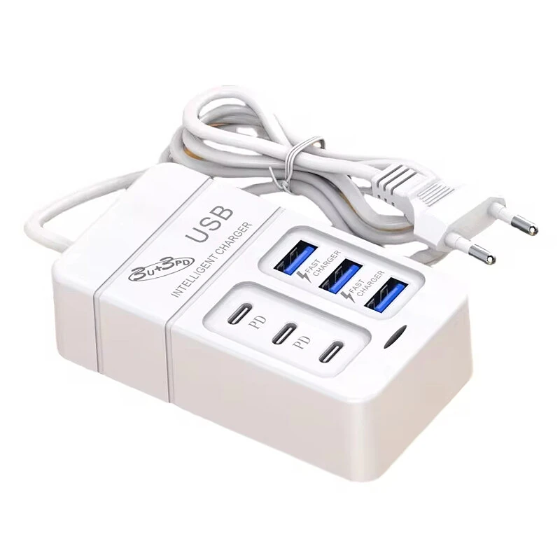 35W 6-Port USB PD Power Strip 3USB-A+3USB-C PD Fast Charging Rack Charger EU Plug US Plug for iPhone 15 14 13 Pro for Huawei Nova Flip for Xiaomi MIX Fold4 for Samsung Galaxy Z Flip6 — Pricio
