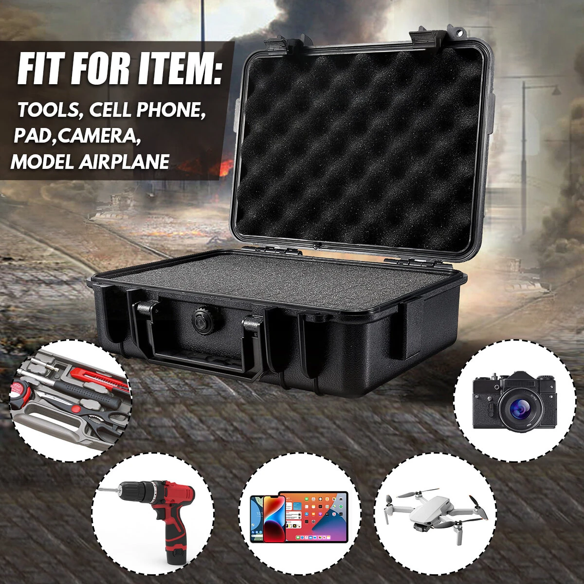 363x290x160mm Plastic Safety Equipment Case Waterproof Hard Carry Tool Box Shockproof Storage Box with Sponge for Tools Camera — view 2