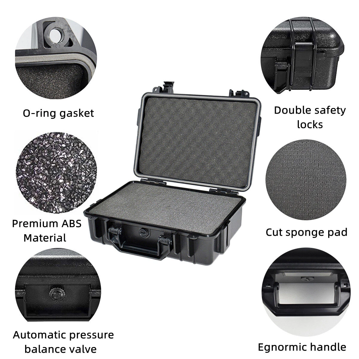 363x290x160mm Plastic Safety Equipment Case Waterproof Hard Carry Tool Box Shockproof Storage Box with Sponge for Tools Camera — view 3