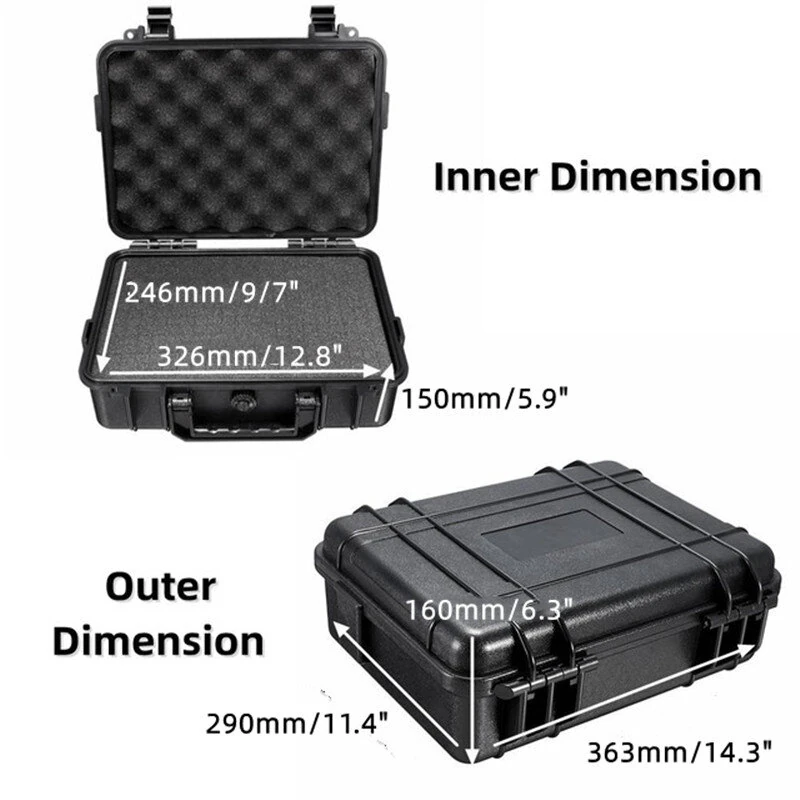 363x290x160mm Plastic Safety Equipment Case Waterproof Hard Carry Tool Box Shockproof Storage Box with Sponge for Tools Camera — view 7