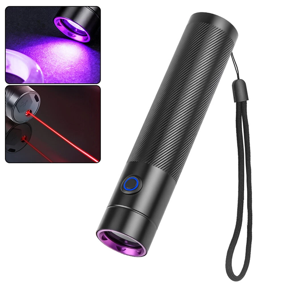 365NM UV MINI Flashlight Black Mirror Purple Light+ Red Beam Type C Rechargeable Filtered LED Ultraviolet Mini Torch Pet Pee Urine Rocks Gem Money UV Light — view 2