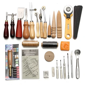 37Pcs Leather Craft Tool Kit Hand Sewing Stitching Punch Saddle Carving Work — Pricio