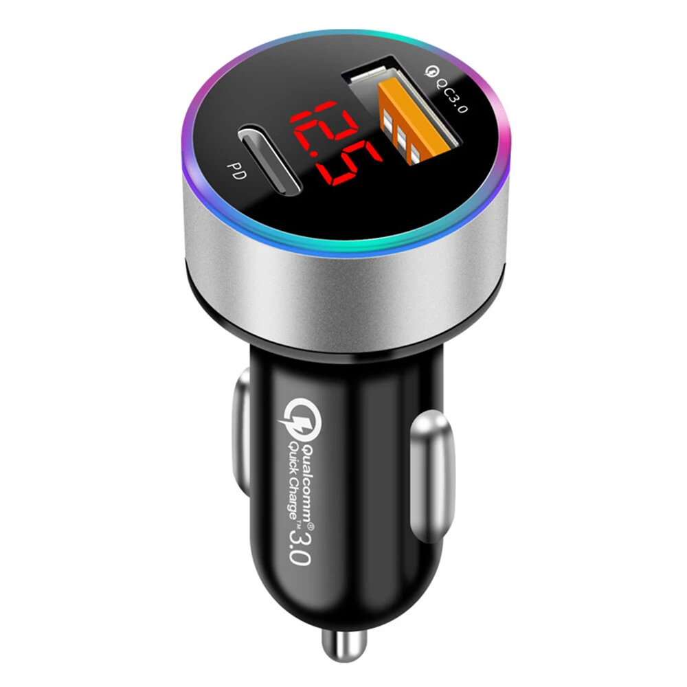 38W Car Charger PD+USB QC3.0 Quick Charging Phone Charger 12V -24V Lighter Socket with LED Voltmeter Display — Pricio