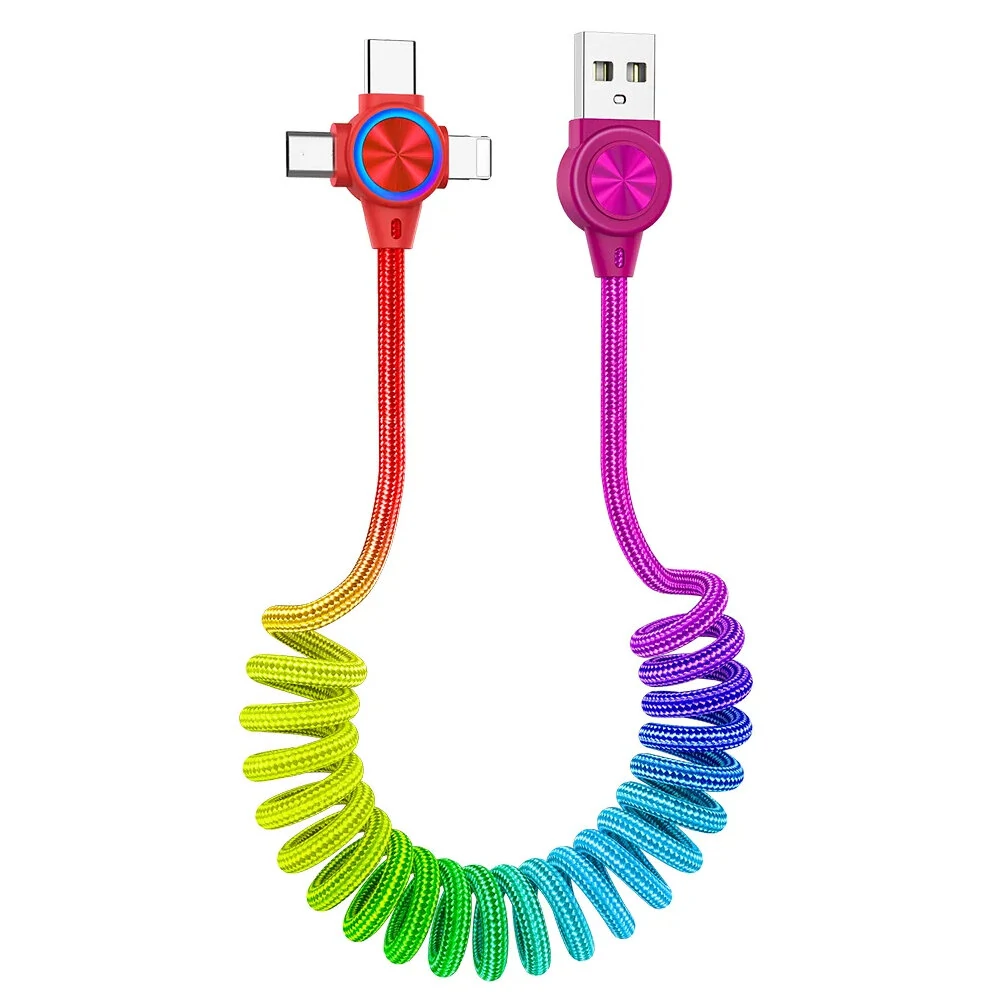 3A 3in 1 USB-A to iP/Type-C/Micro USB Spring Cable Fast Charging Data Transmission Copper Core Line 1M Long for Huawei Mate50 for Samsung Galaxy S23 for Xiaomi 13 for Oppo Reno9 for iPhone 12 13 14 14Pro 14 Pro Max — Pricio