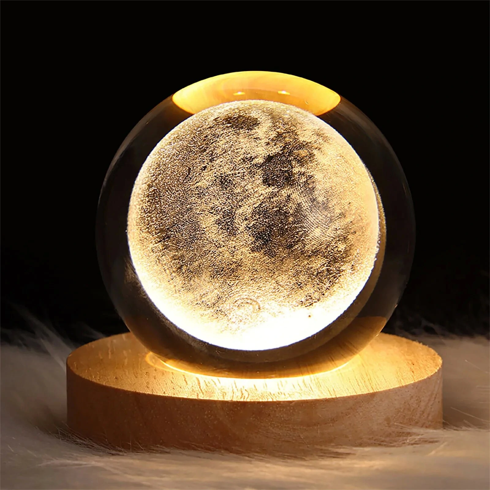 3D Crystal Ball Night Light With Led Wooden Lamp Base Bedside Light Home Decor Christmas Gift Night Lamp — Pricio