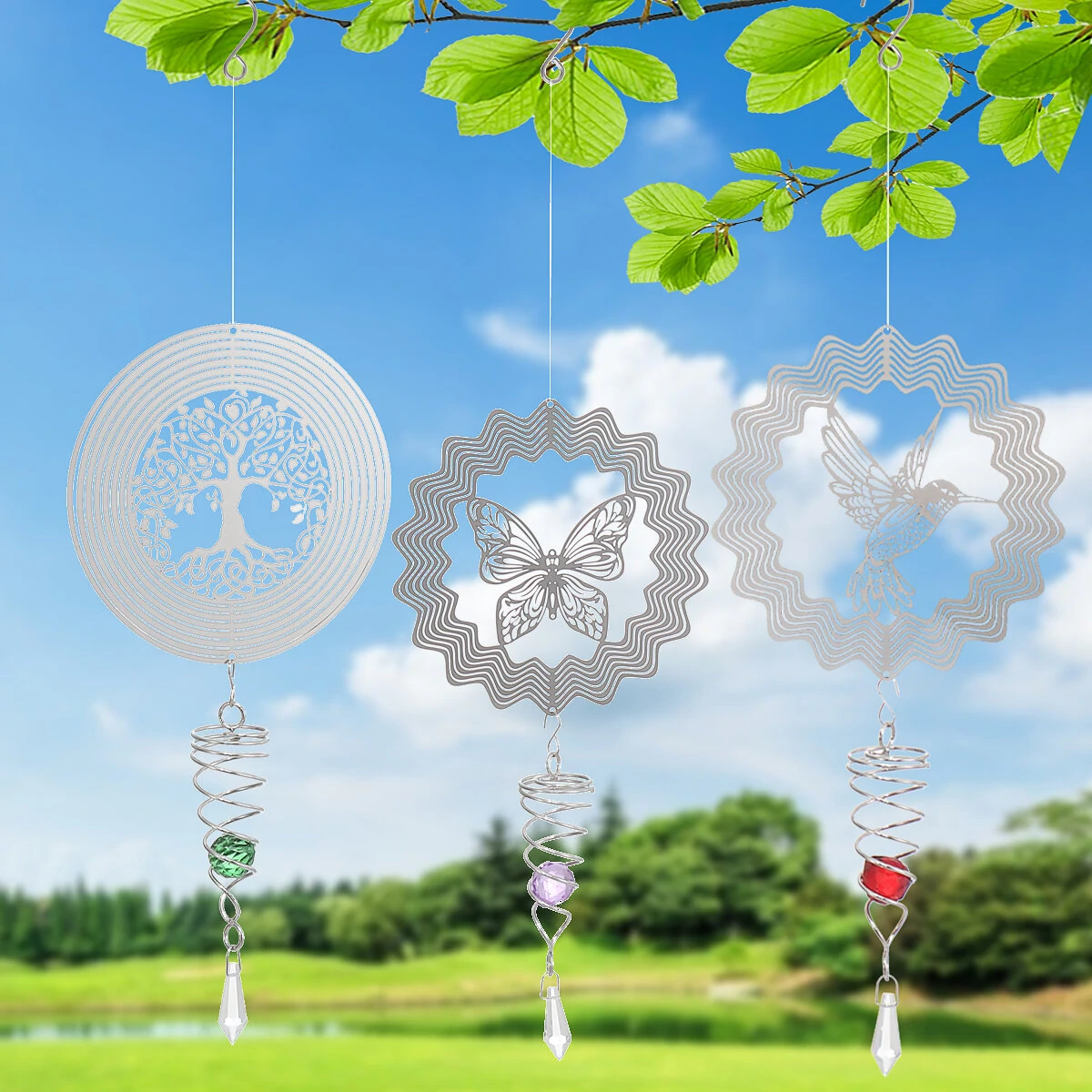 3D Metal Wind Spinner Stainless Steel Rotating Metal Chimes Animal Pattern Stereo Wind Chime Rotary Pendant For Home Decoration — view 2