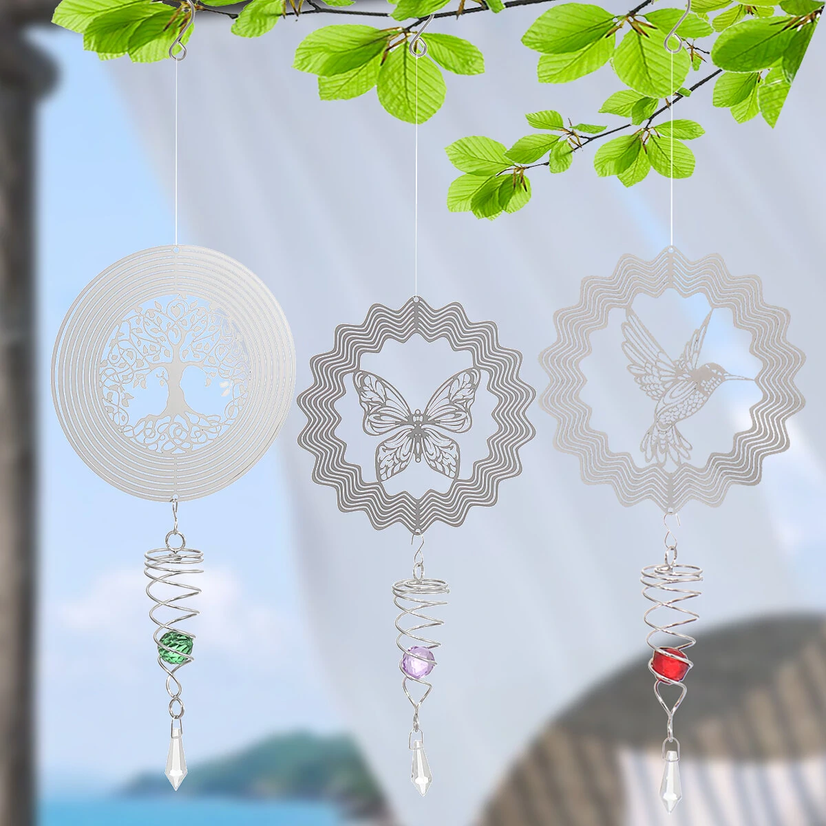 3D Metal Wind Spinner Stainless Steel Rotating Metal Chimes Animal Pattern Stereo Wind Chime Rotary Pendant For Home Decoration — view 3