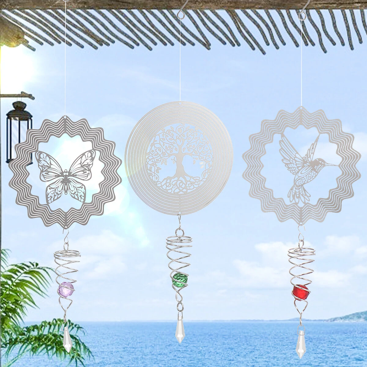 3D Metal Wind Spinner Stainless Steel Rotating Metal Chimes Animal Pattern Stereo Wind Chime Rotary Pendant For Home Decoration — view 4