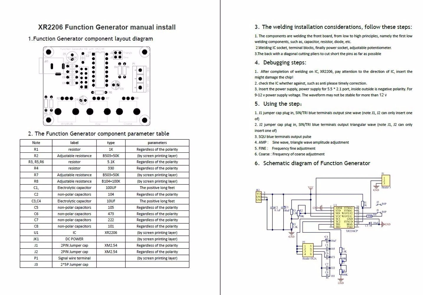 3Pcs Geekcreit® XR2206 Function Signal Generator DIY Kit Sine Triangle Square Output 1HZ-1MHZ — view 9