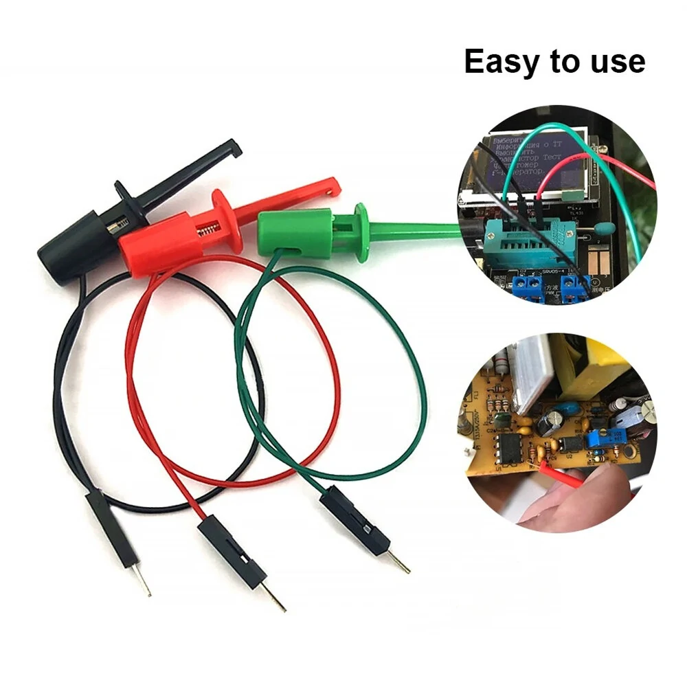 3PCS Hook Type Test Clip Probes with Male Head DuPont Line Cable 20cm for Precise Transistor Testing Great for Electronics Repair and Testing — view 5
