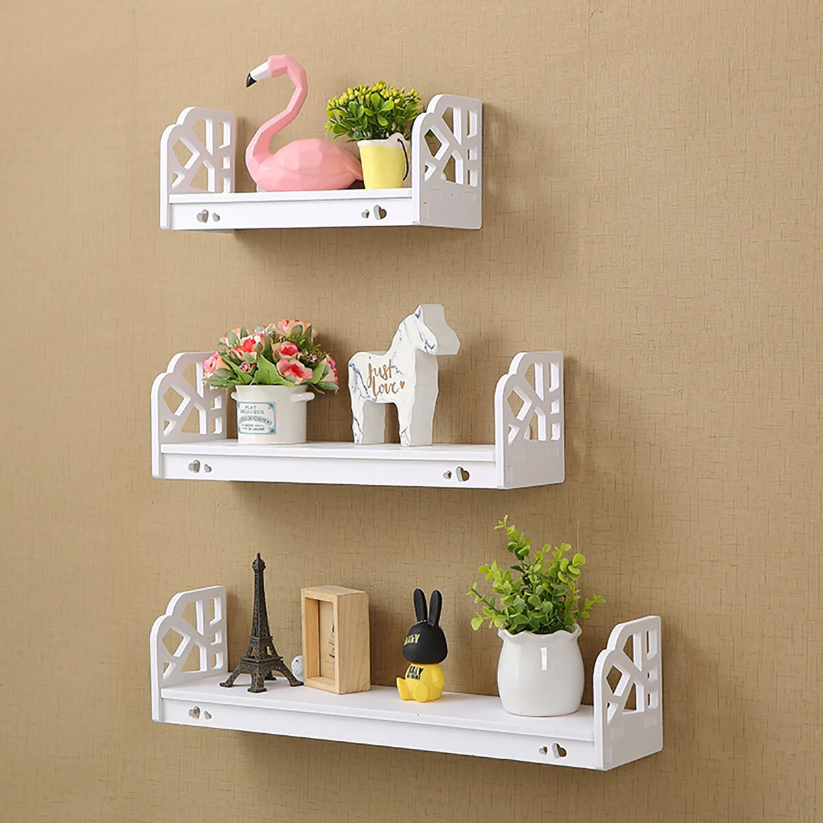 3Pcs Modern Wall Mounted Shelf Storage Rack Holder Home Office Bedroom Decor Set — view 2