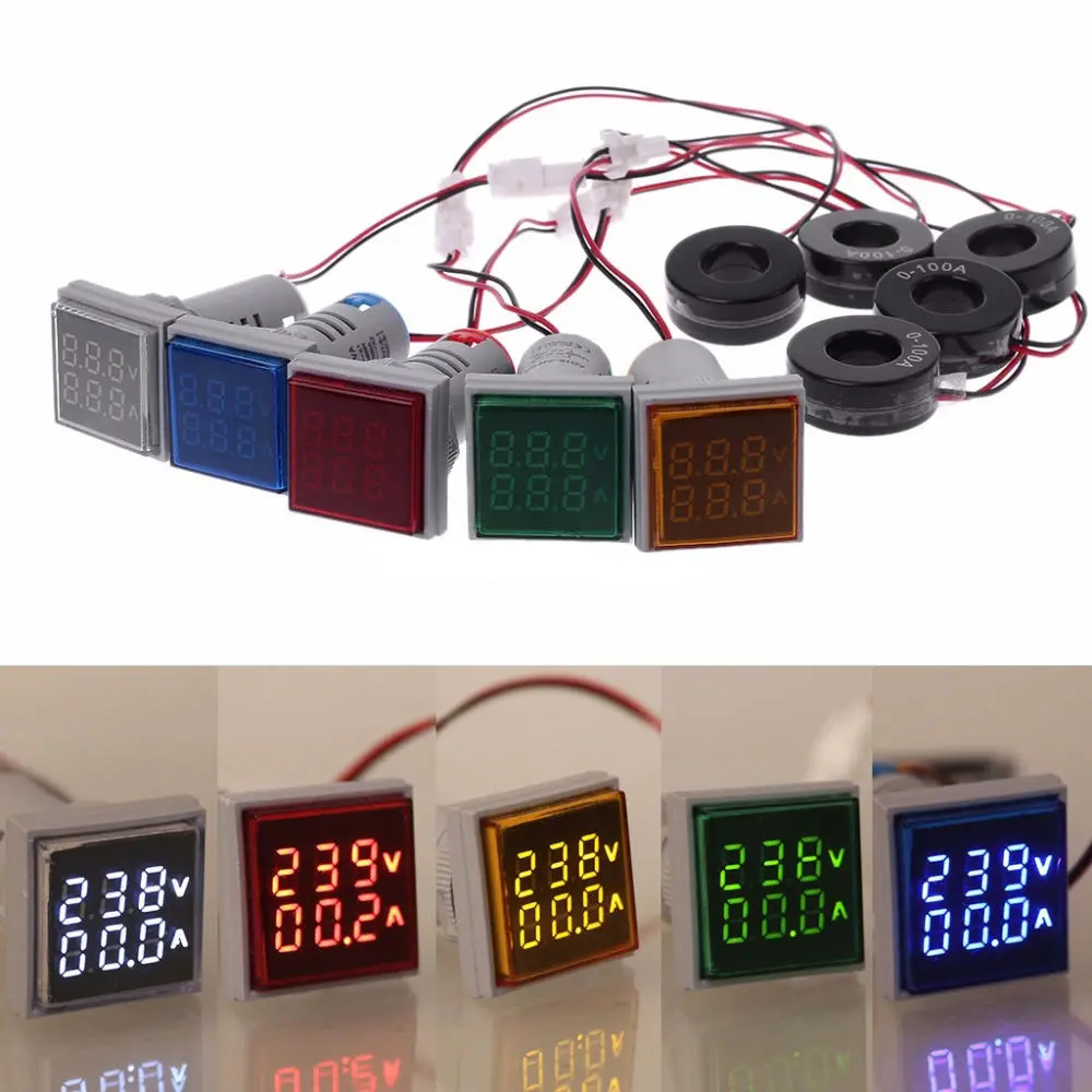 3pcs Red Light AC 60-500V 0-100A D18 Square LED Digital Dual Display Voltmeter A — view 3