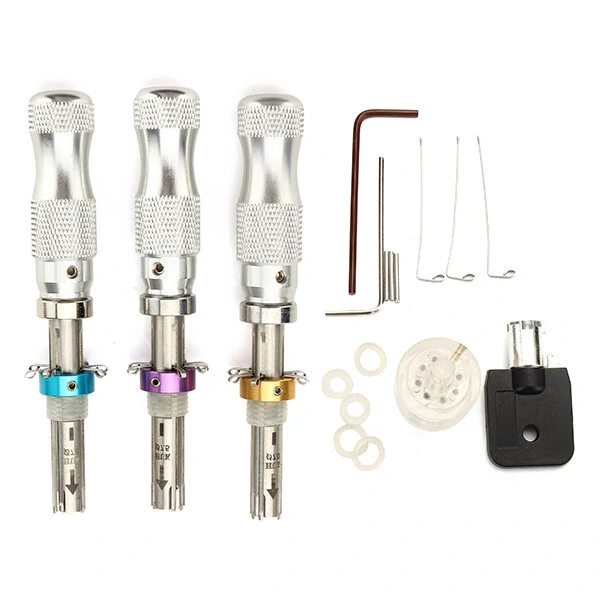 3Pcs Tubular 7 Pins Lock Pick Tools with Transparent 7 Pin Tubular Lock Cylinder