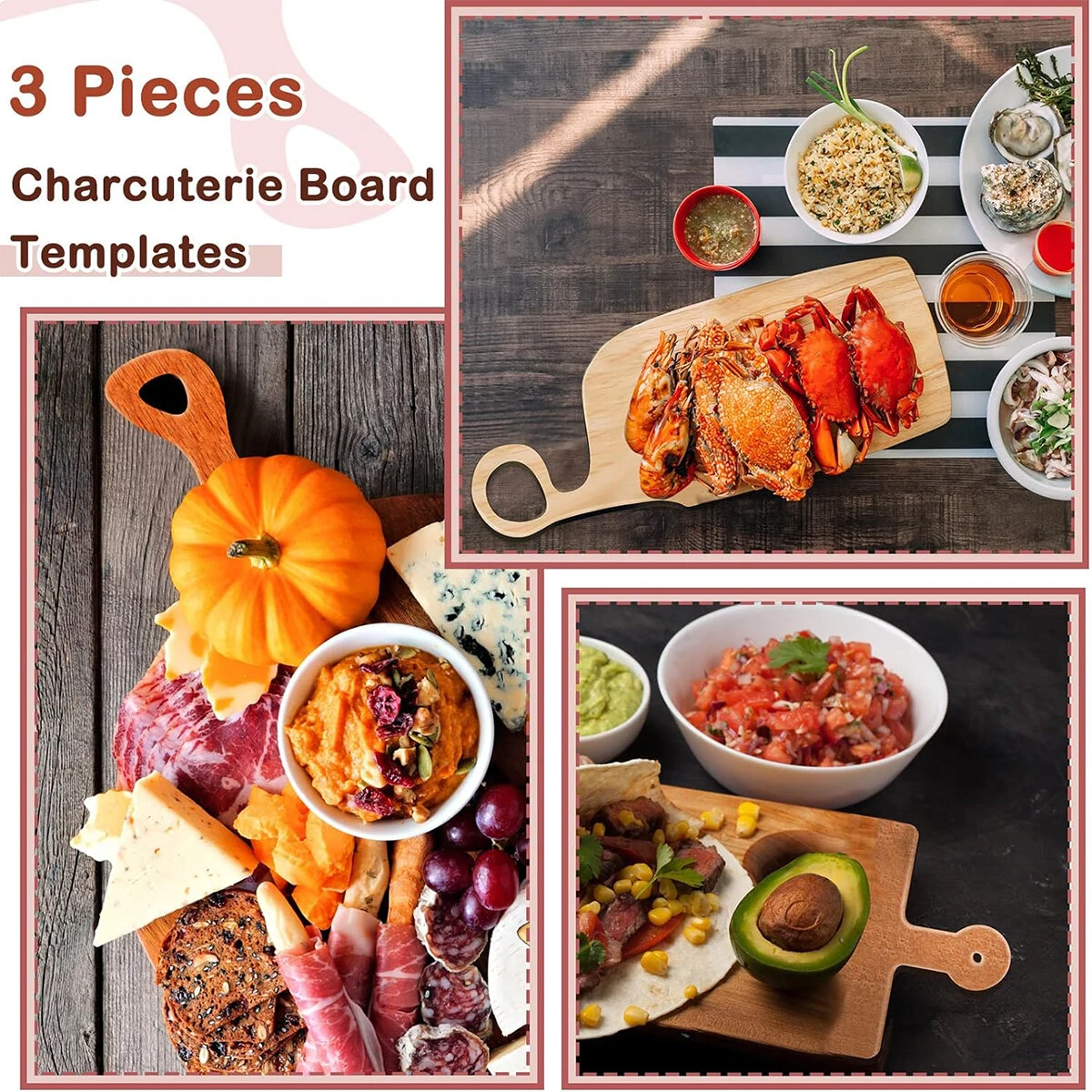 3PCS Woodworking Essentials Acrylic Router Templates for Charcuterie Board Handles Cutting and Shaping Tool Clear Template Guide Versatile Craftsman Tool Easy to Use — view 4